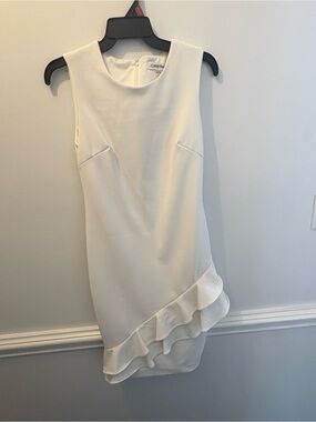 Calvin Klein Ivory Sleeveless Sheath Dress Ruffle Hem Size 4